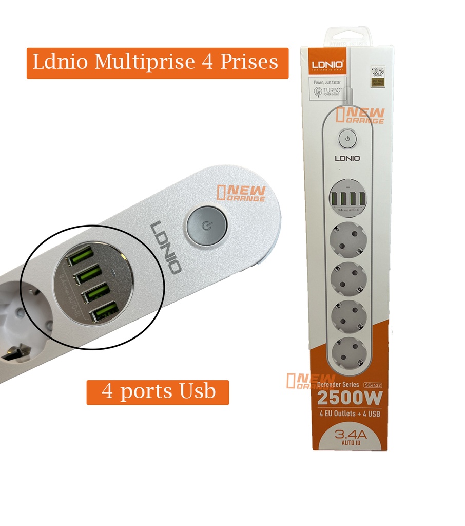 [SE4432] Ldnio Multiprise 4 Prises + 4 ports Usb