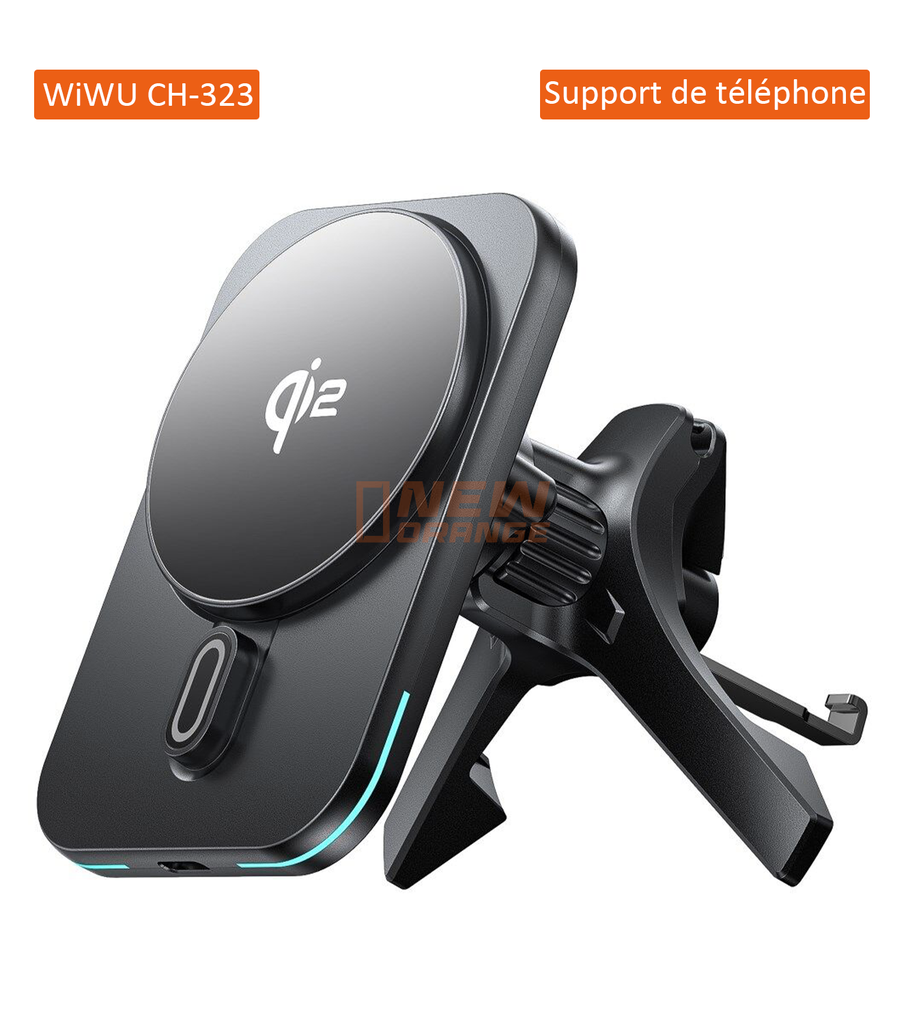 [CH-323] WiWU Support de téléphone magnétique et chargeur sans fil de voiture Qi2.0 MAGO 15W - noir
