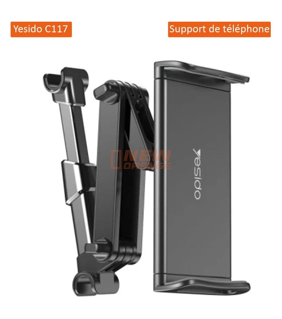 [C117] YESIDO Support de siège auto pliable en métal C117 - téléphone portable et tablette
