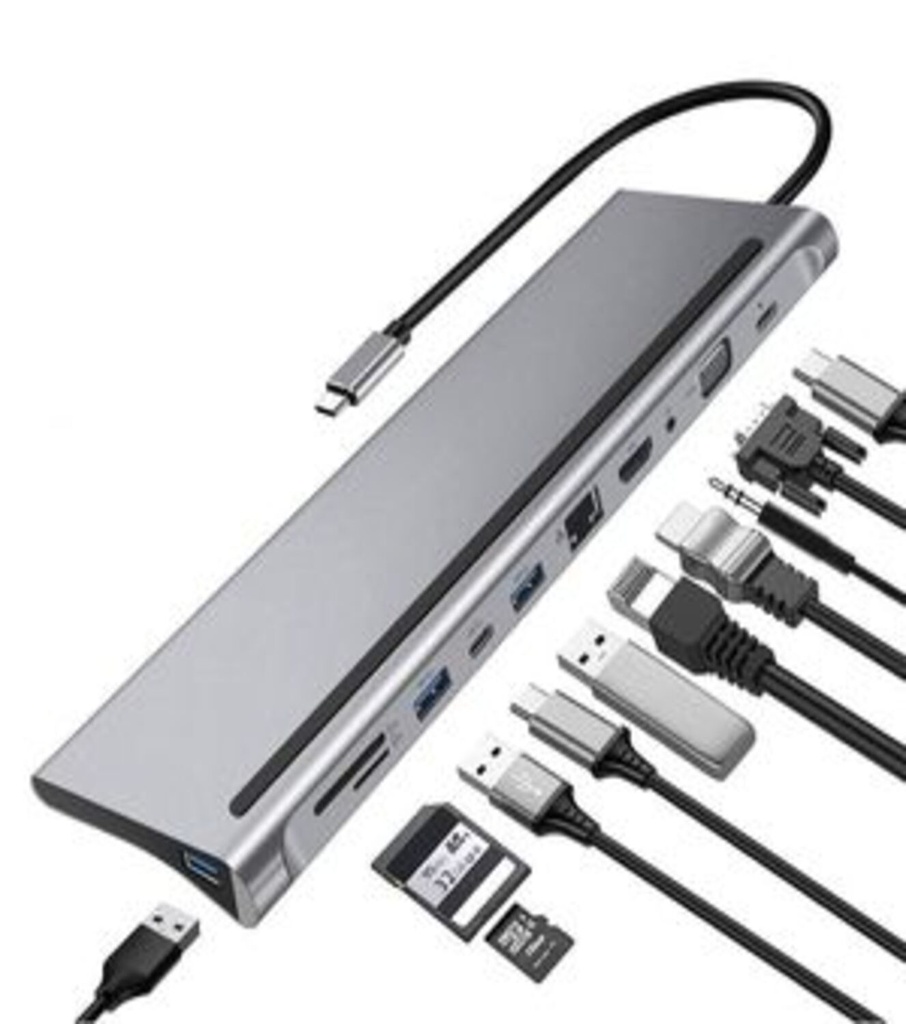 [NOREF276] Hub Multiport 11 In 1 - Type-C To Hdmi 4K/Rj45/Vga/Audio/Pd/Usb 3.0/Carte Tf/Sd