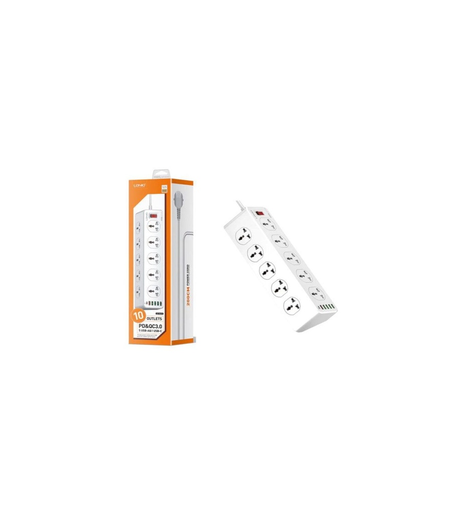 [NOREF338] LDNIO UNIVERSAL 10 PORTS+1 PD+1 QC + 4 USB POWER SOCKET SC10610