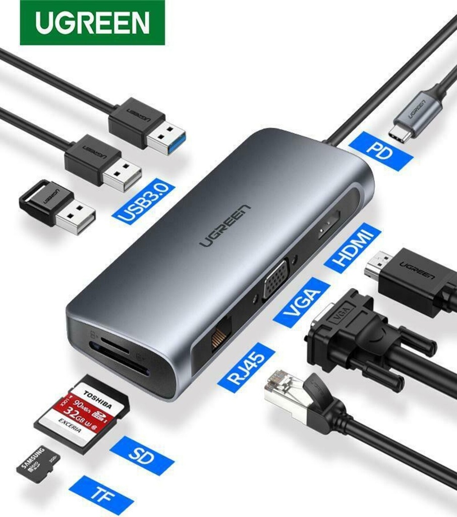 [NOREF561] UGREEN 15375 9-IN-1 USB C MULTI FUNCTION ADAPTER WITH 4K 60HZ HDMI