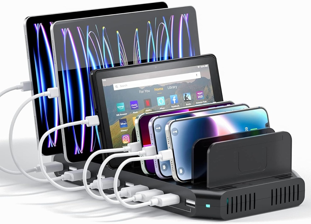 [REF-15878] Alxum 60W Station de Charge USB Multi-périphérique à 10 Ports, Quai de Stations de Recharge pour téléphone Mobile, Tablette, Noir