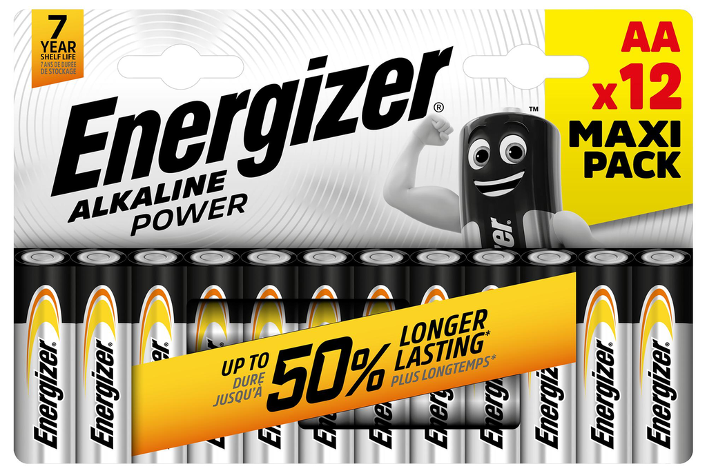[AA-LR6 UPN-181777] AA Alkaline Power Batteries, 12 Maxi Pack